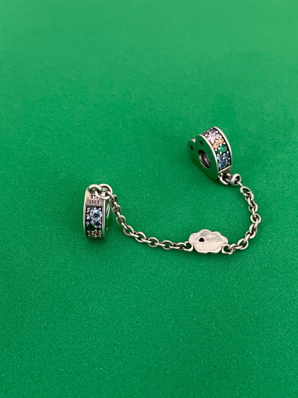 Pandora Rainbow Hearts & Cloud Safety Chain Charm Sterling silver Charm - Picture 2 of 6